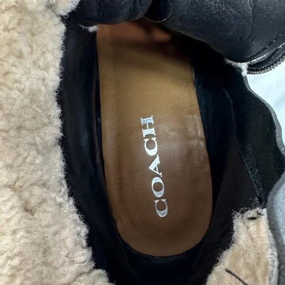 Coach Preston Leather Shearling Ankle Boots Size 9.5B Block Heel Side Zip - Picture 7 of 13